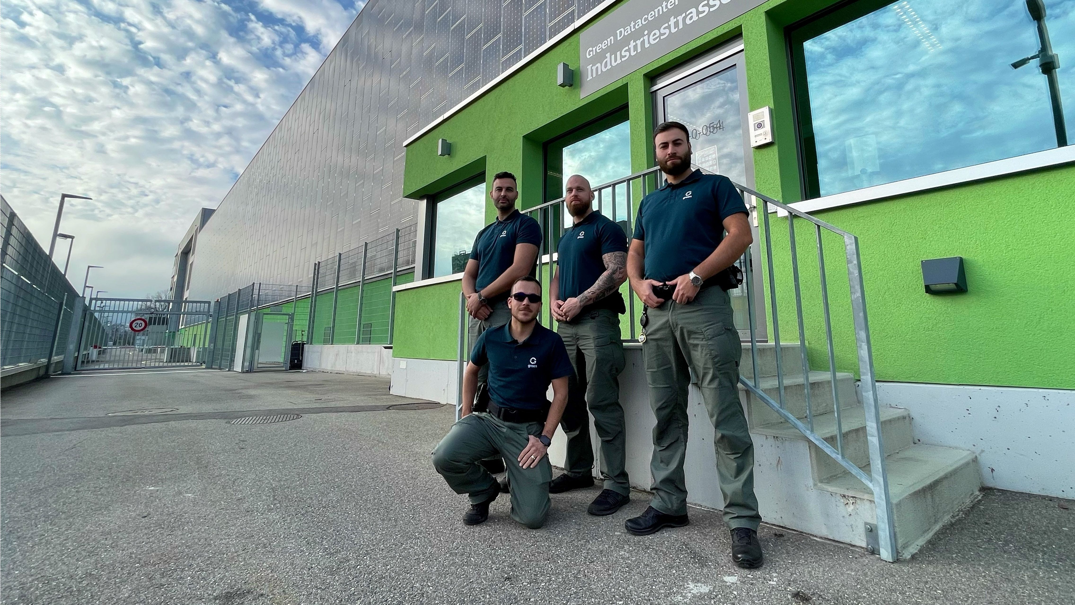 Security staff in front of data center