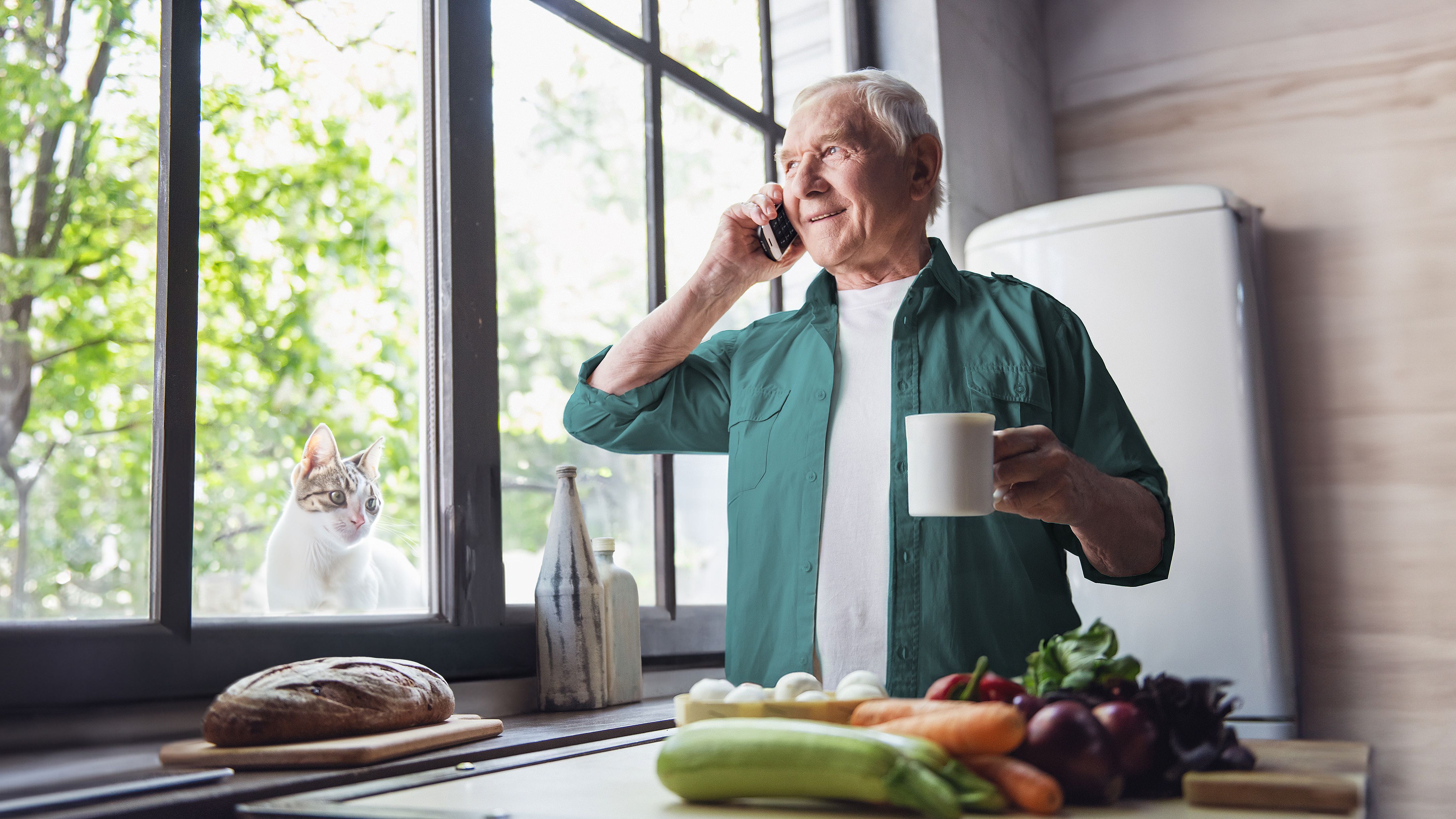 Man calls with his landline phone from Green