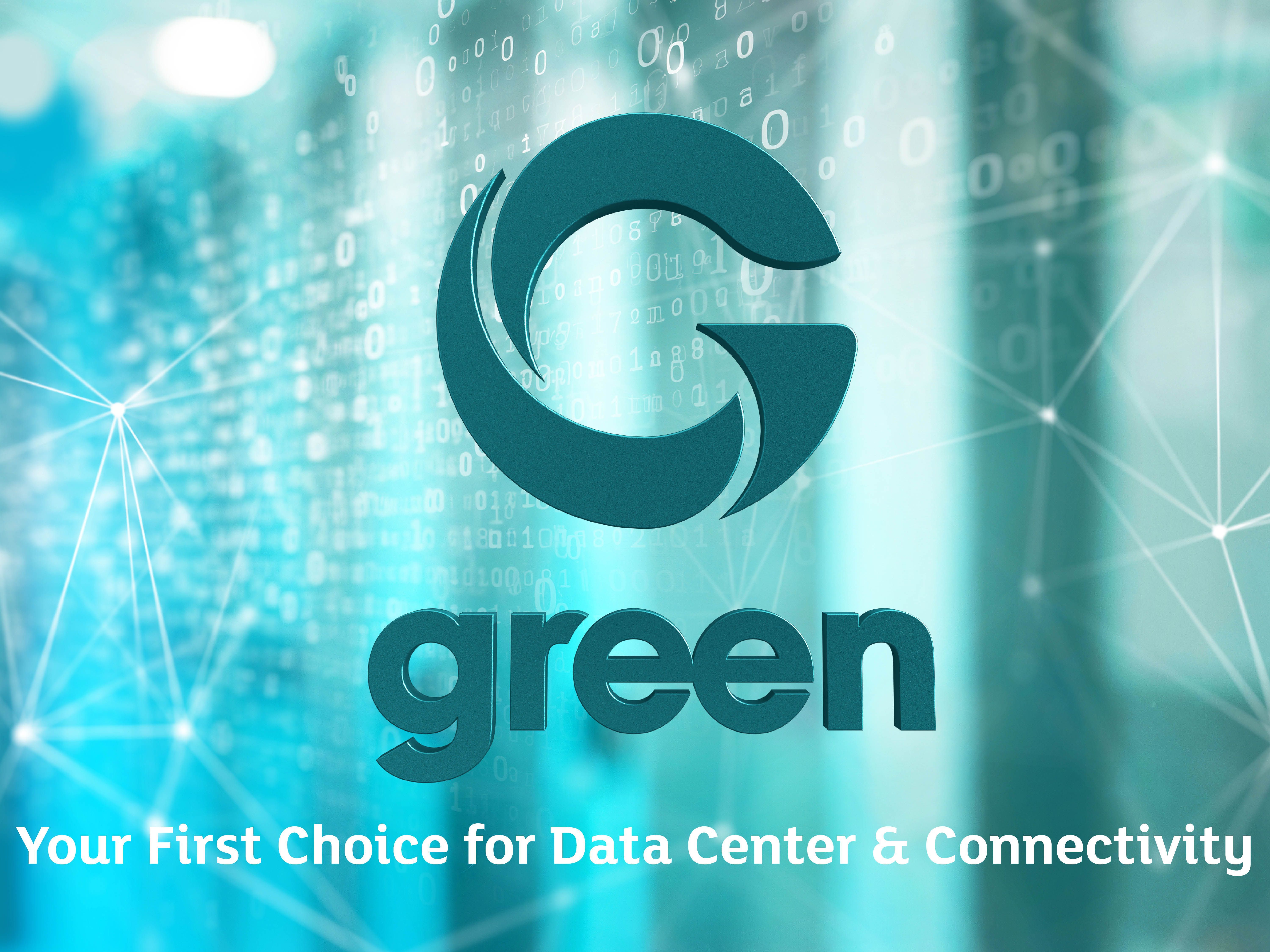 Visualization: Green 3D Logo on server racks